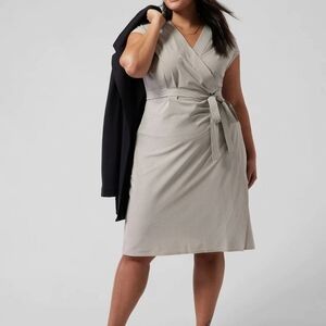 Athleta Newport Gray/White Stripe Midi Wrap Dress (Size 10T)